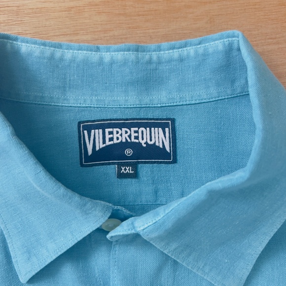 Vilebrequin 100% linen button down shirt men's size XXL aqua teal pockets casual - Picture 5 of 8